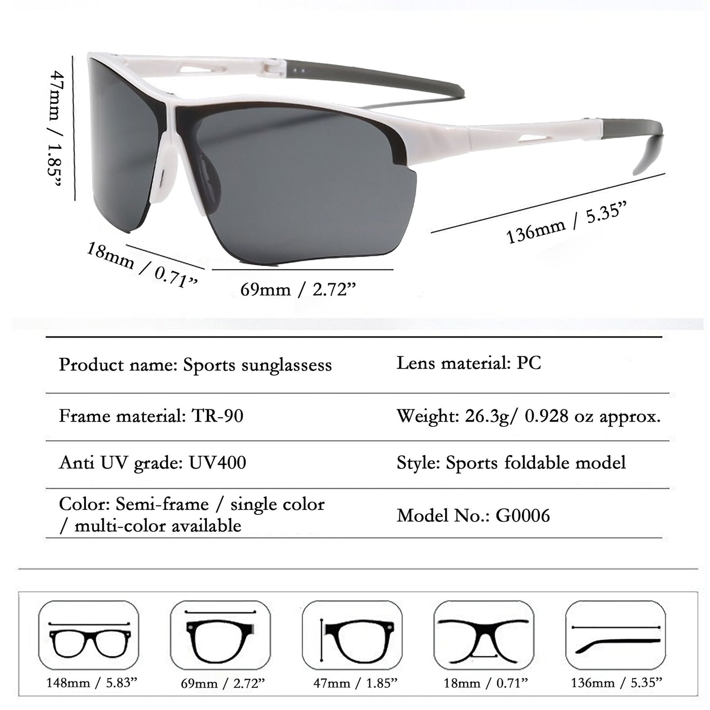 Anna-Kaci Active Women's Foldable Color-Changing UV-Protect Outdoor Sports Running Sunglasses