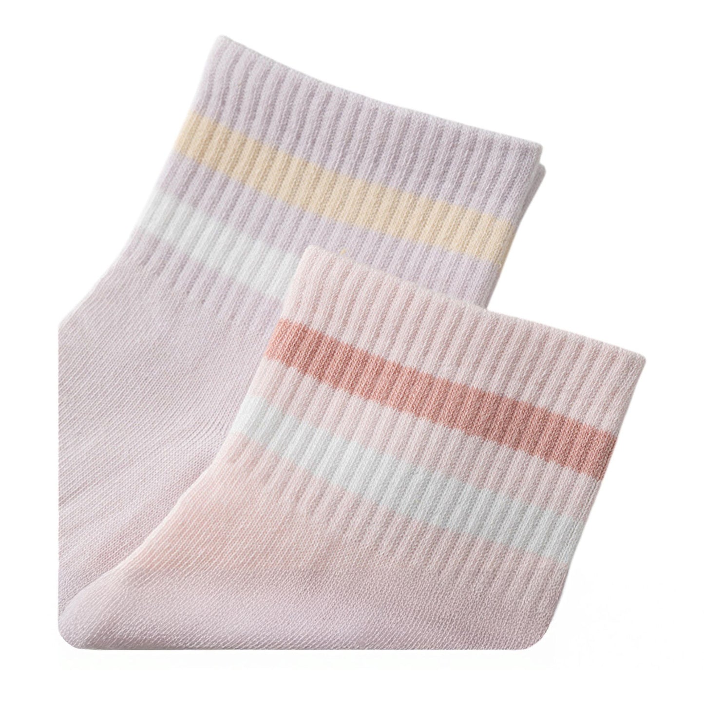 Anna-Kaci 5 Pairs Women Cotton Ankle Socks with Pastel Striped Cuffs Soft Breathable Knit Fabric for Everyday Comfort