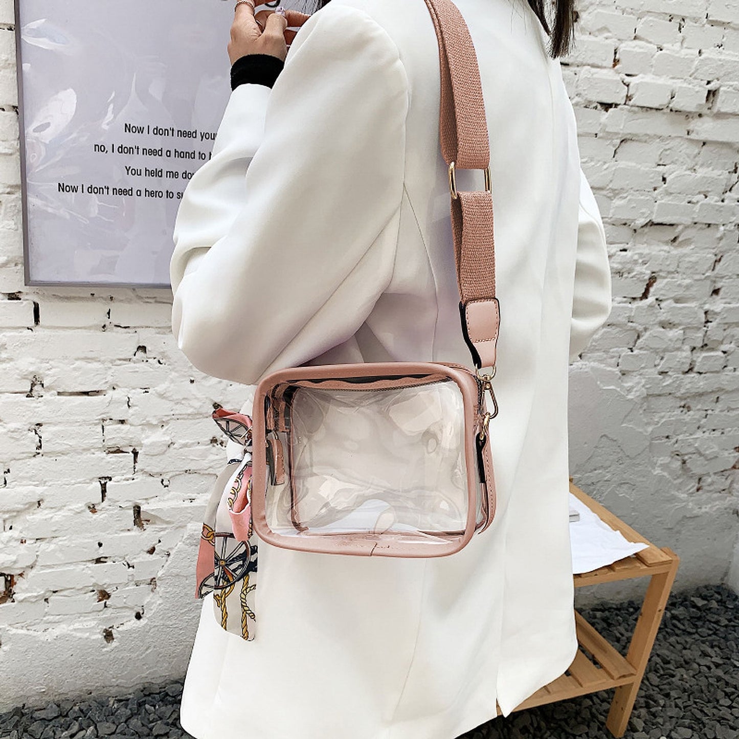 Anna-Kaci Women's Chic Transparent Crossbody & Messenger Bags with Decorative Scarf