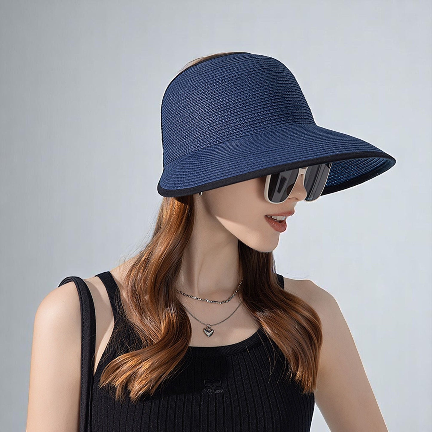 Anna-Kaci Roll Up Wide Brim Visor Sun Hat with Ponytail Hole and UV Protection Lightweight Packable Foldable Summer Cap