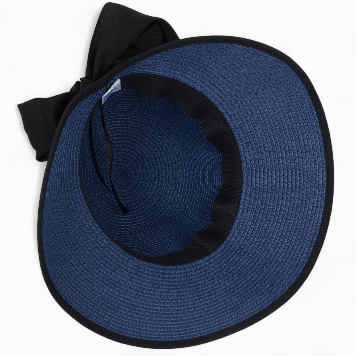 Anna-Kaci Women's Wide Brim Straw Hat with Braided Band and Contrast Bow Detail