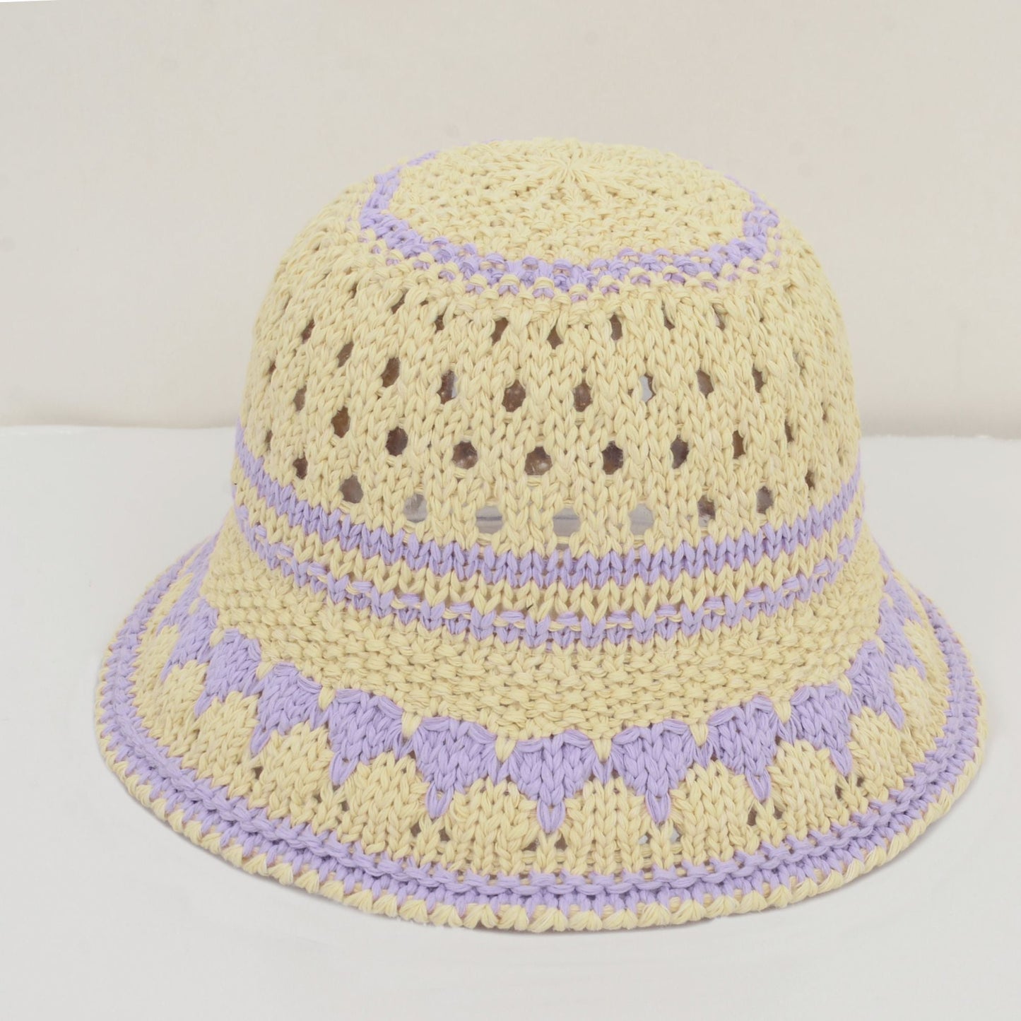 Anna-Kaci Crochet Knit Bucket Hat with Openwork Floral Pattern and Rolled Brim for Lightweight Summer Style