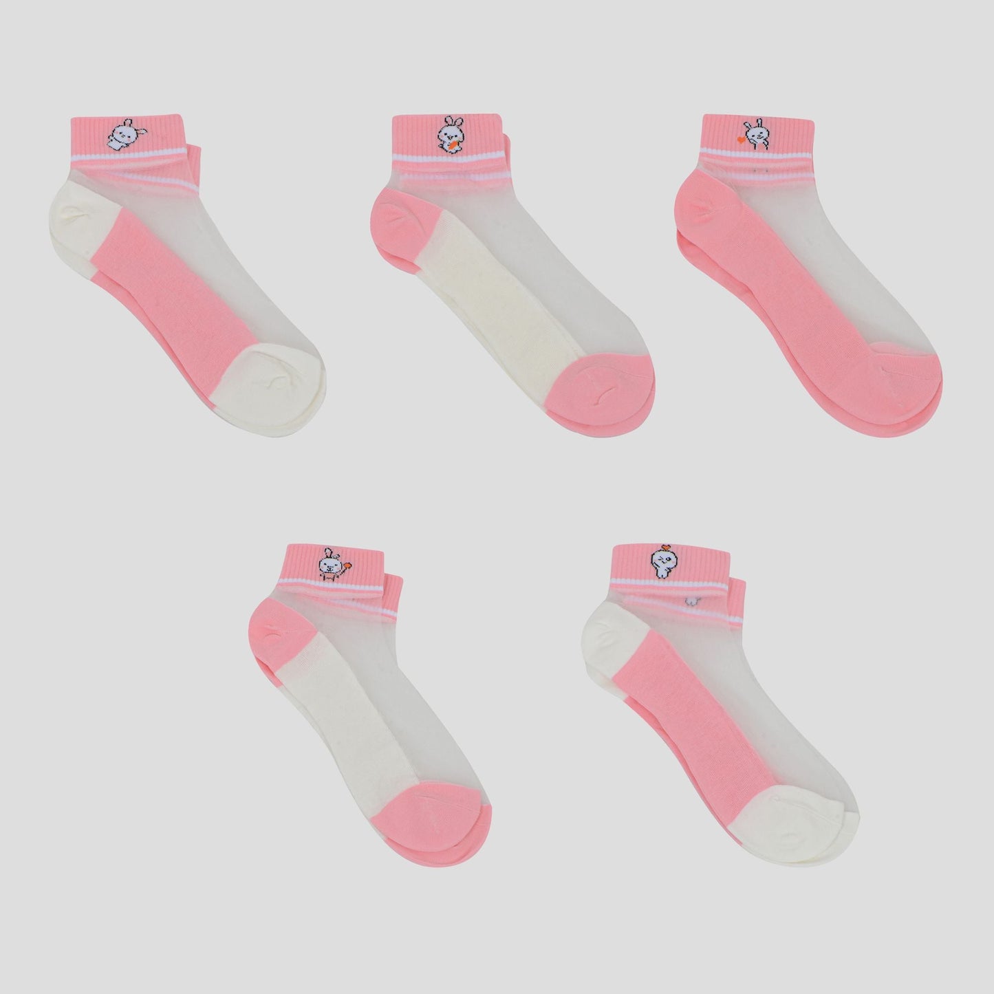 Anna-Kaci Women's Thin Semitransparent No - Show Socks 5pk Non-slip and Sweat-absorbent