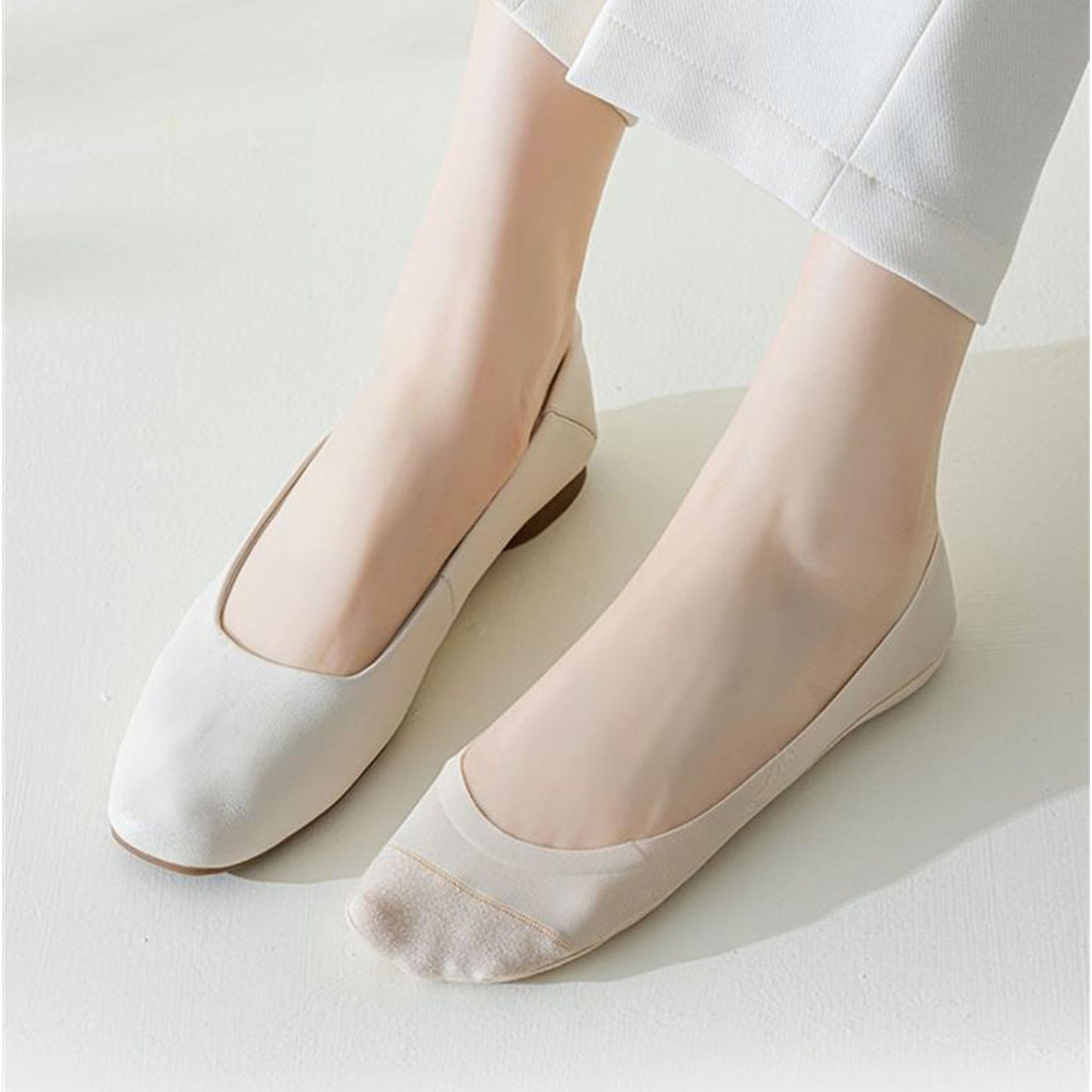 Anna-Kaci 5 Pairs Women Low Cut Invisible Liner Socks Soft Stretch Mesh Top with Reinforced Toe and Moisture-Wicking Terry Cotton Sole