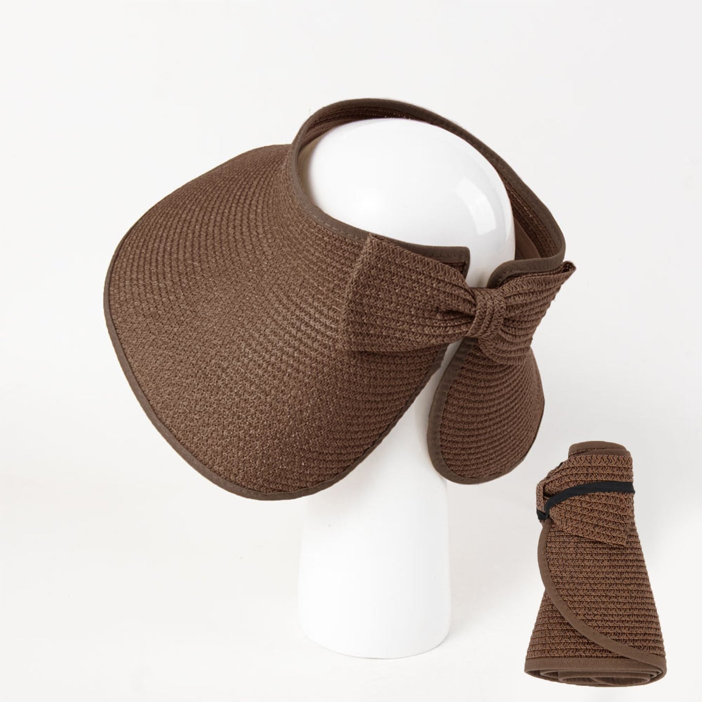 Anna-Kaci Women's Wide Brim Visor Hat with Bow Detail Adjustable Velcro Closure for Beach or Outdoor Protection