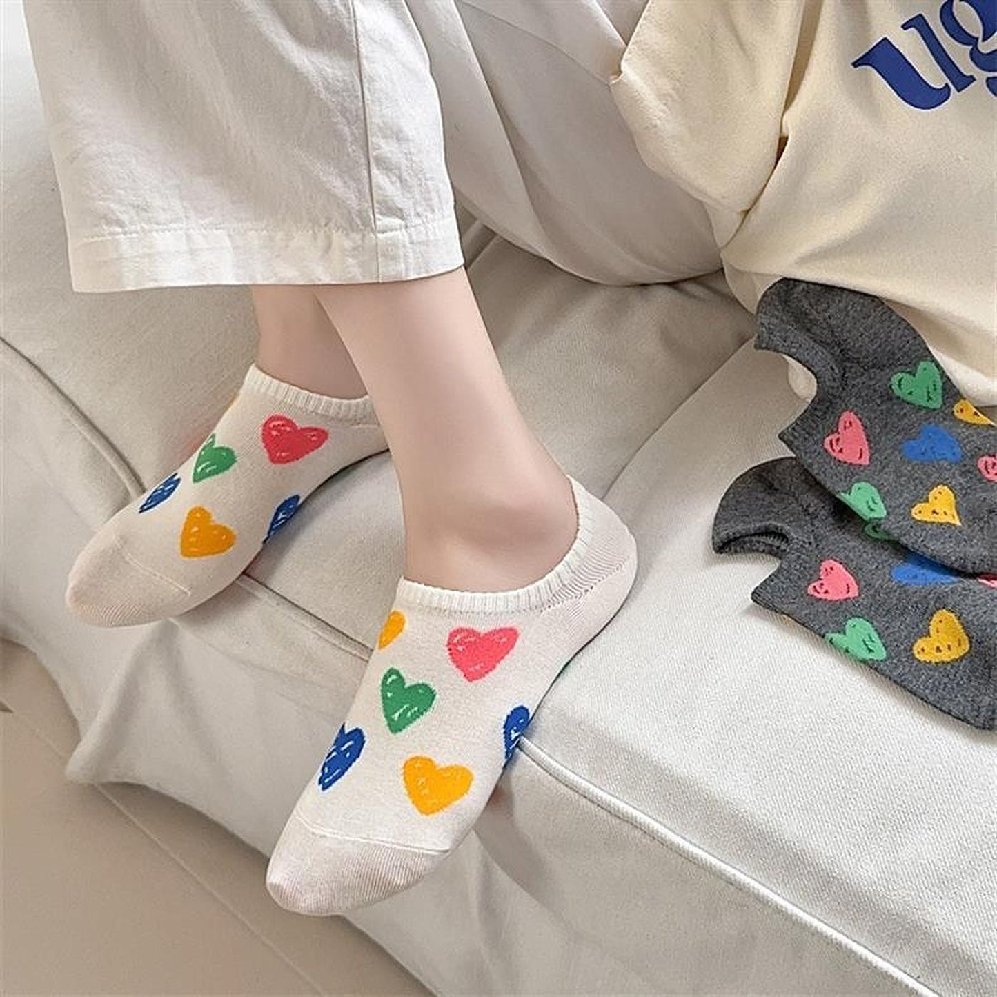 Anna-Kaci Women's Summer Colorful Heart-Printed No-Show Socks 6pk