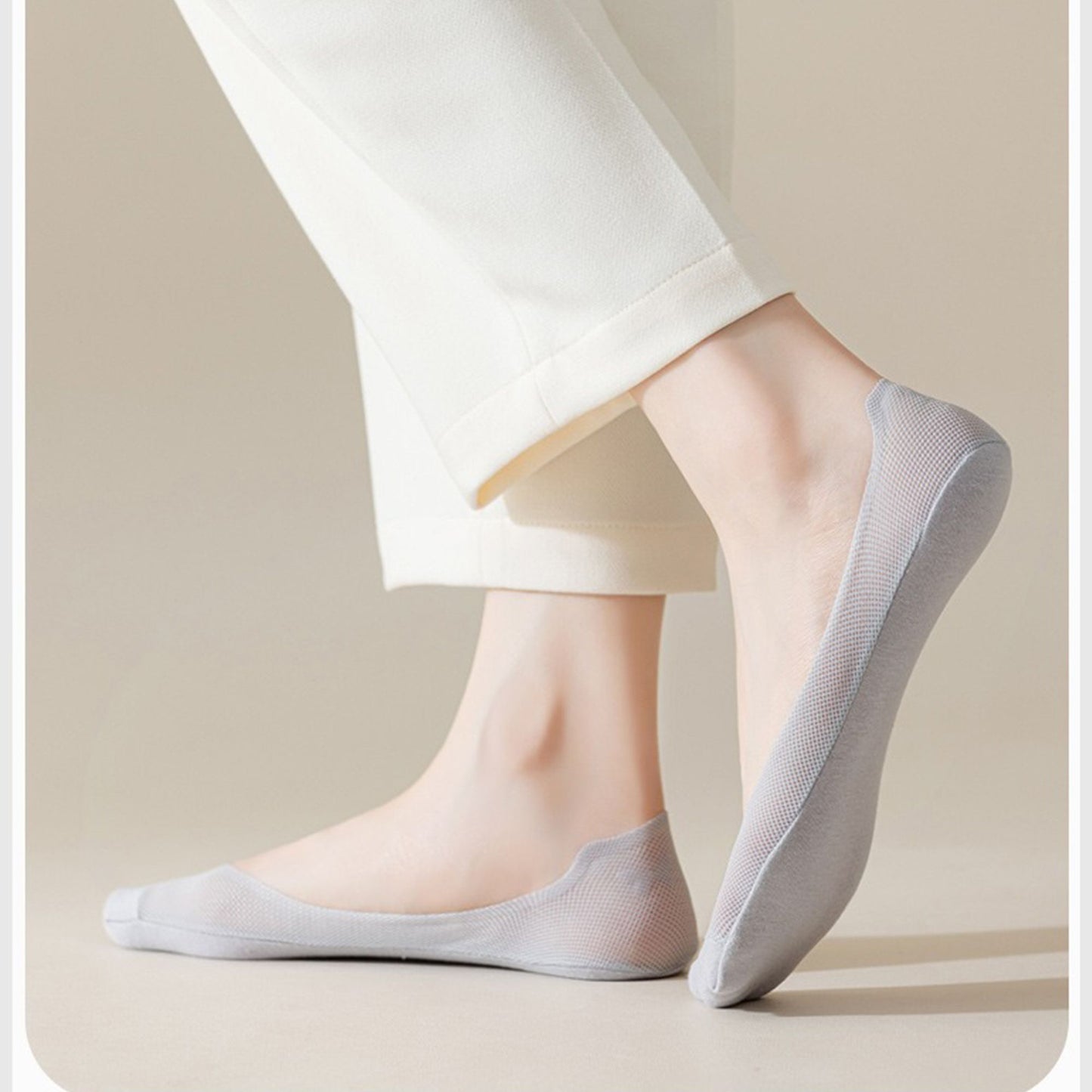 Anna-Kaci 5 Pairs Women No Show Mesh Panel Socks Low Cut Stretch Cotton Liner Non-Slip Design for Ballet Flats and Loafers