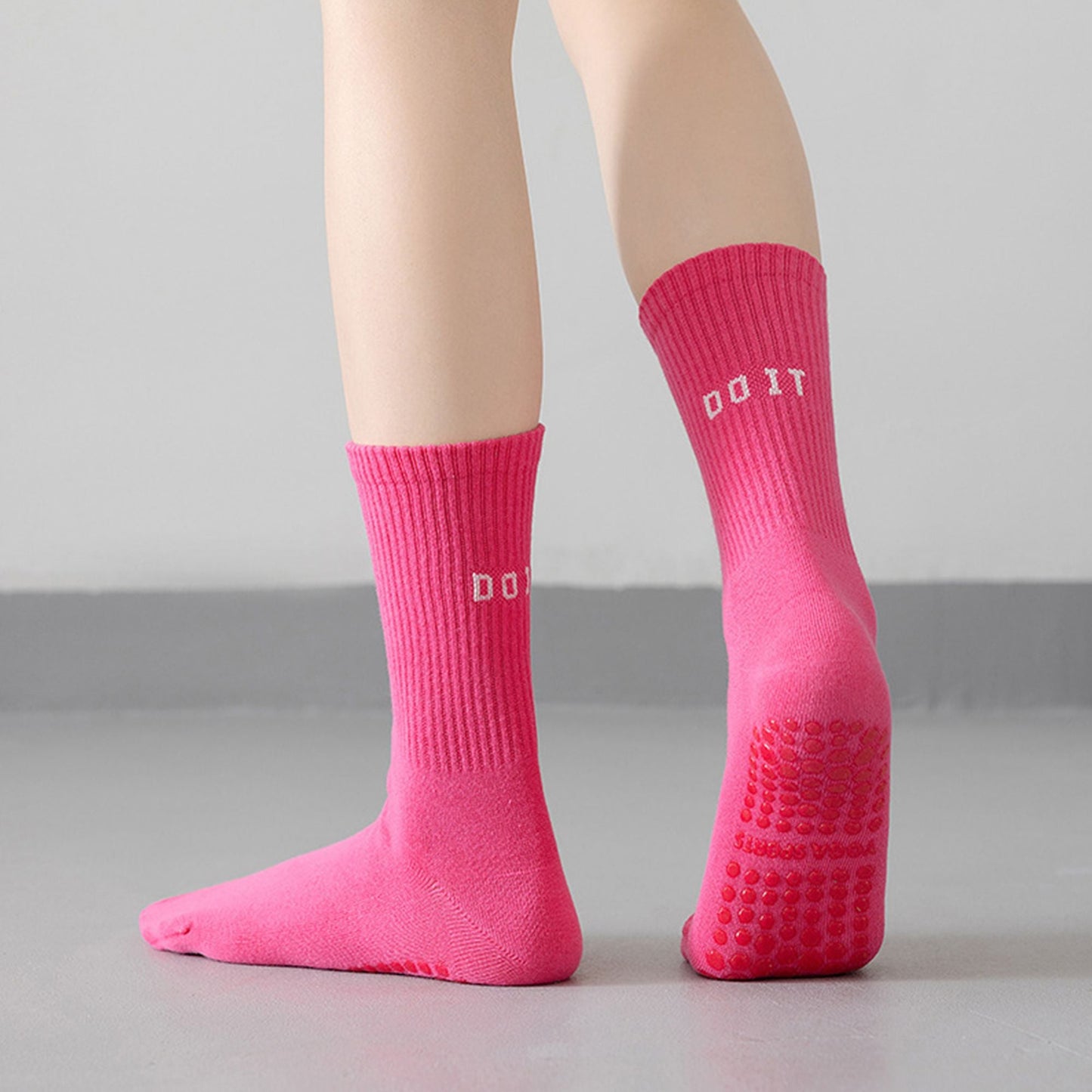 Anna-Kaci 3 Pair Combo Sale Anti Slip Crew Socks with Grip Soles and Ribbed Cuffs in Multiple Color Options