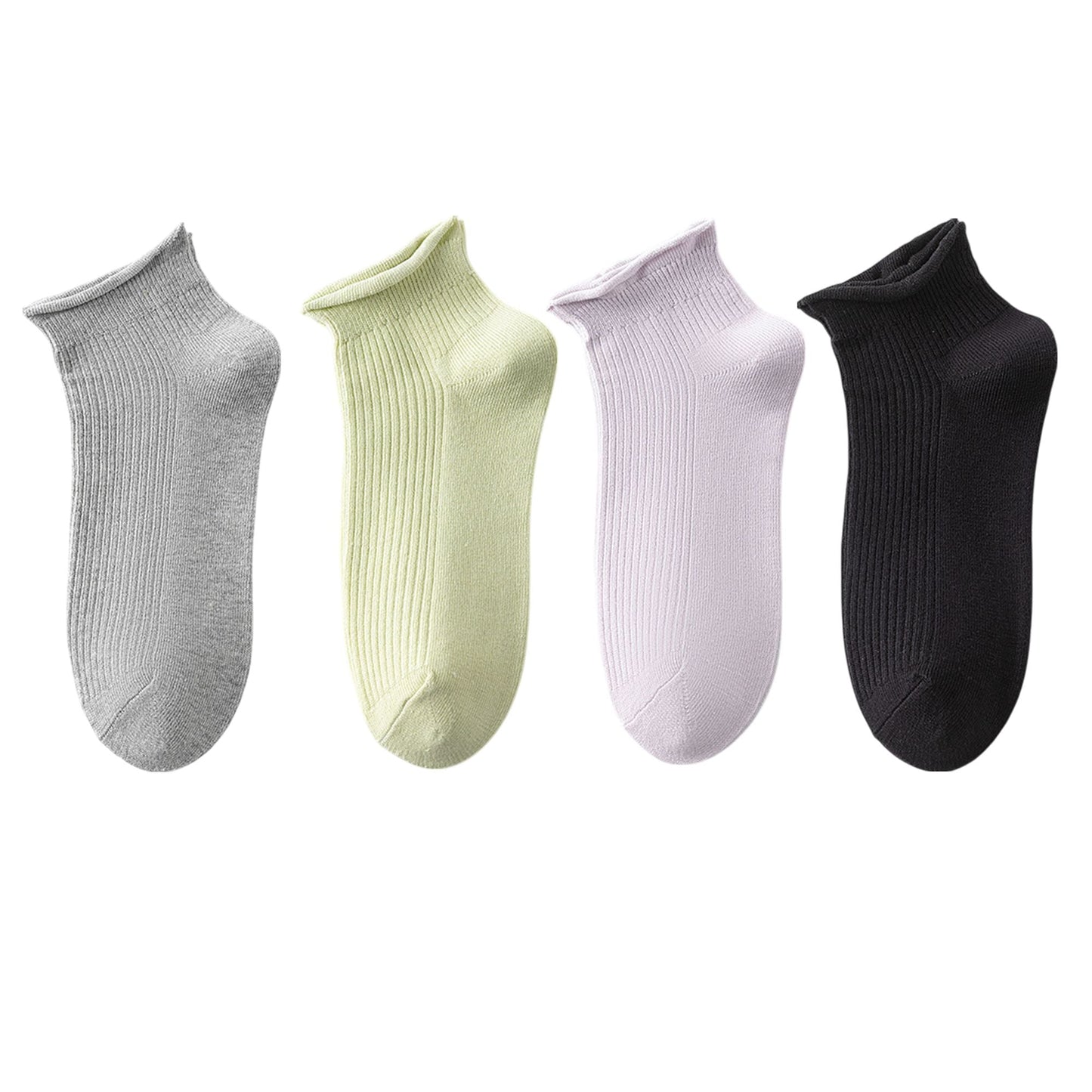 Anna-Kaci 4 Pairs Women's Ultra-Thin Ribbed Ankle Socks Soft Stretch Breathable Design in Multiple Color Combinations