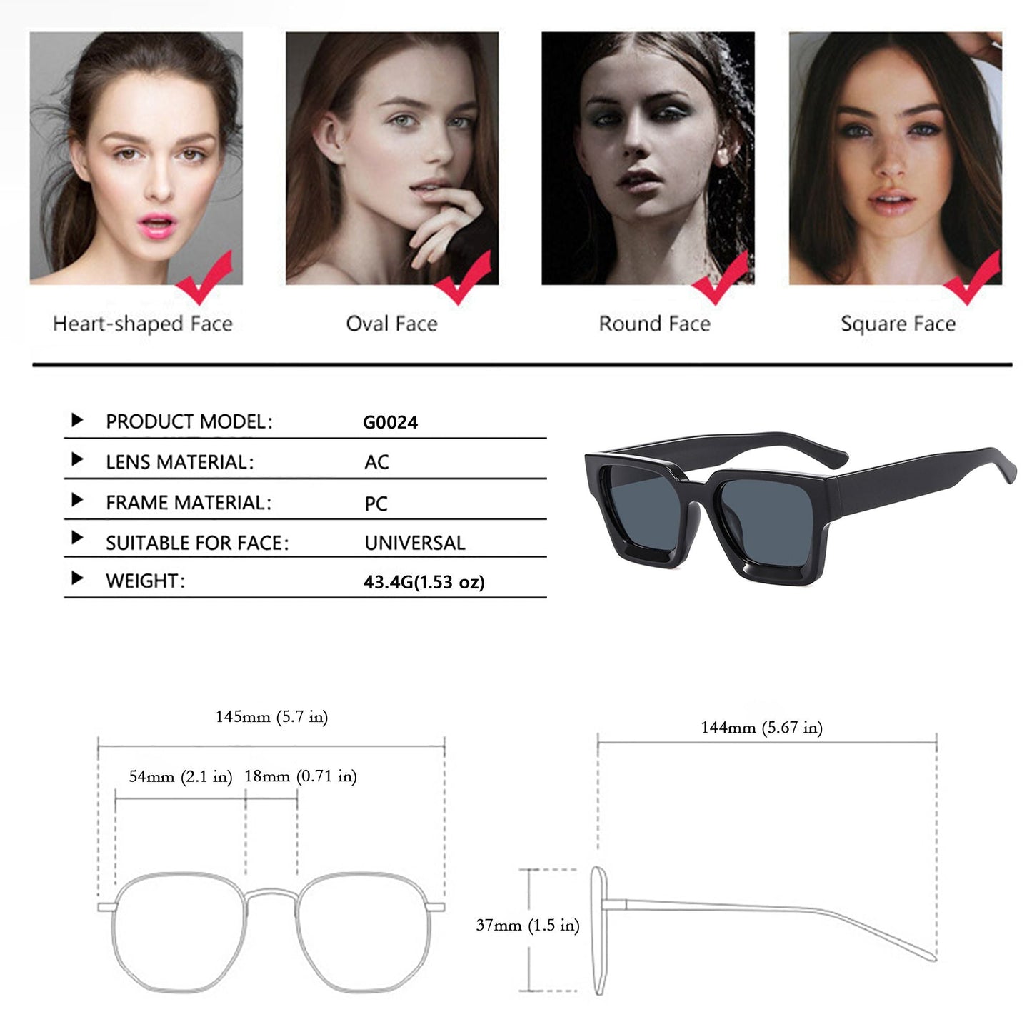 Anna-Kaci Stylish Square Women's Polarized Sunglasses UV400 Protection