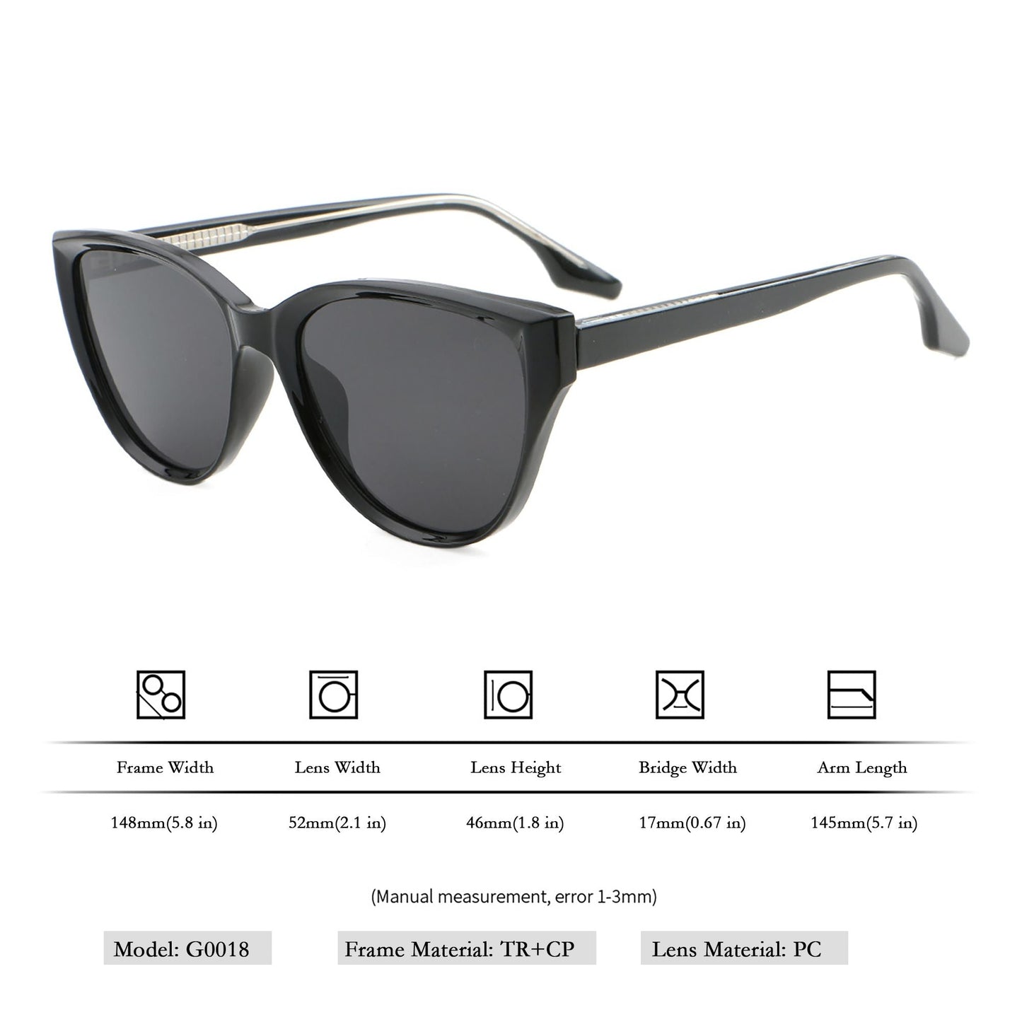 Anna-Kaci Women's Stylish Black Cat - Eye Polarized Sunglasses UV400 Protection