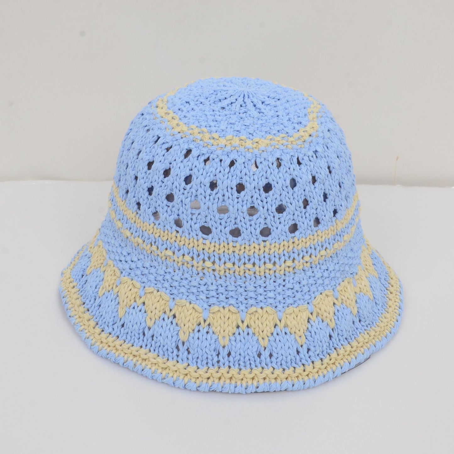 Anna-Kaci Crochet Knit Bucket Hat with Openwork Floral Pattern and Rolled Brim for Lightweight Summer Style