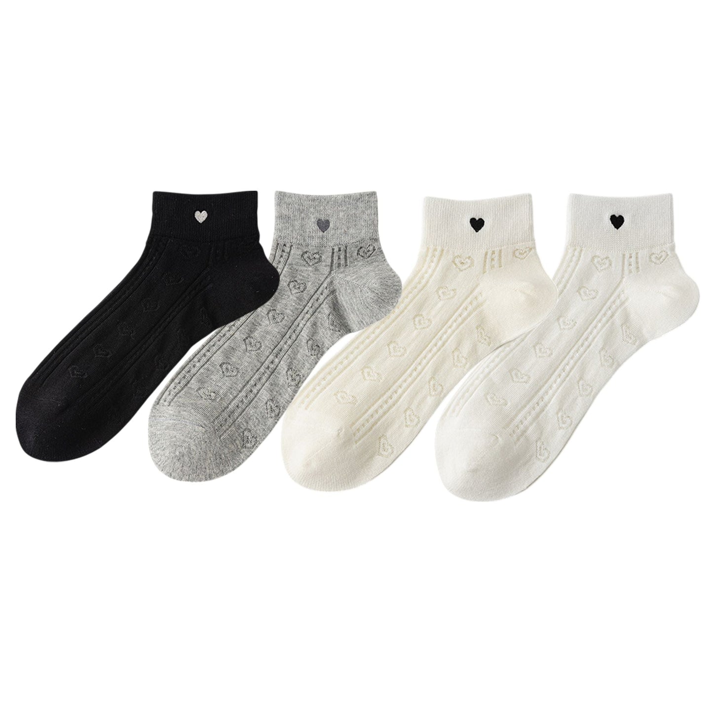 Anna-Kaci 4 Pairs Women's Heart Pattern Breathable Short Crew Socks Soft Stretch Knit Design Multiple Color Options