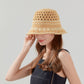 Anna-Kaci Crochet Knit Bucket Hat with Openwork Floral Pattern and Rolled Brim for Lightweight Summer Style