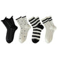 Anna-Kaci 4 Pairs Women's Crew Socks with Black and White Patterns Soft Cotton Texture Heart and Stripe for Flats and Dress Shoes