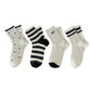 Anna-Kaci 4 Pairs Women's Crew Socks with Black and White Patterns Soft Cotton Texture Heart and Stripe for Flats and Dress Shoes