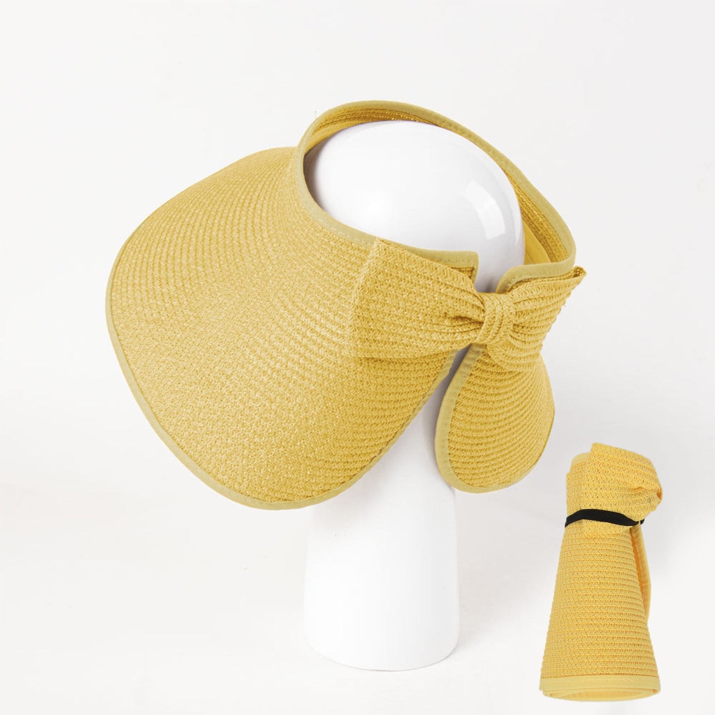 Anna-Kaci Women's Wide Brim Visor Hat with Bow Detail Adjustable Velcro Closure for Beach or Outdoor Protection