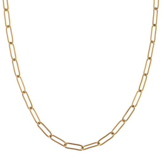 Women's Stainless Steel Chain Necklace with 18K Gold Plating, Adjustable Length, Simple and Modern Paperclip Chain Design