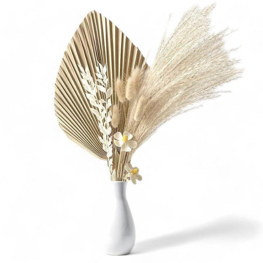 Alilang Elegant Dried Palm Leaf and Pampas Grass Floral Arrangement with Natural Daisies, 17.5 Inches