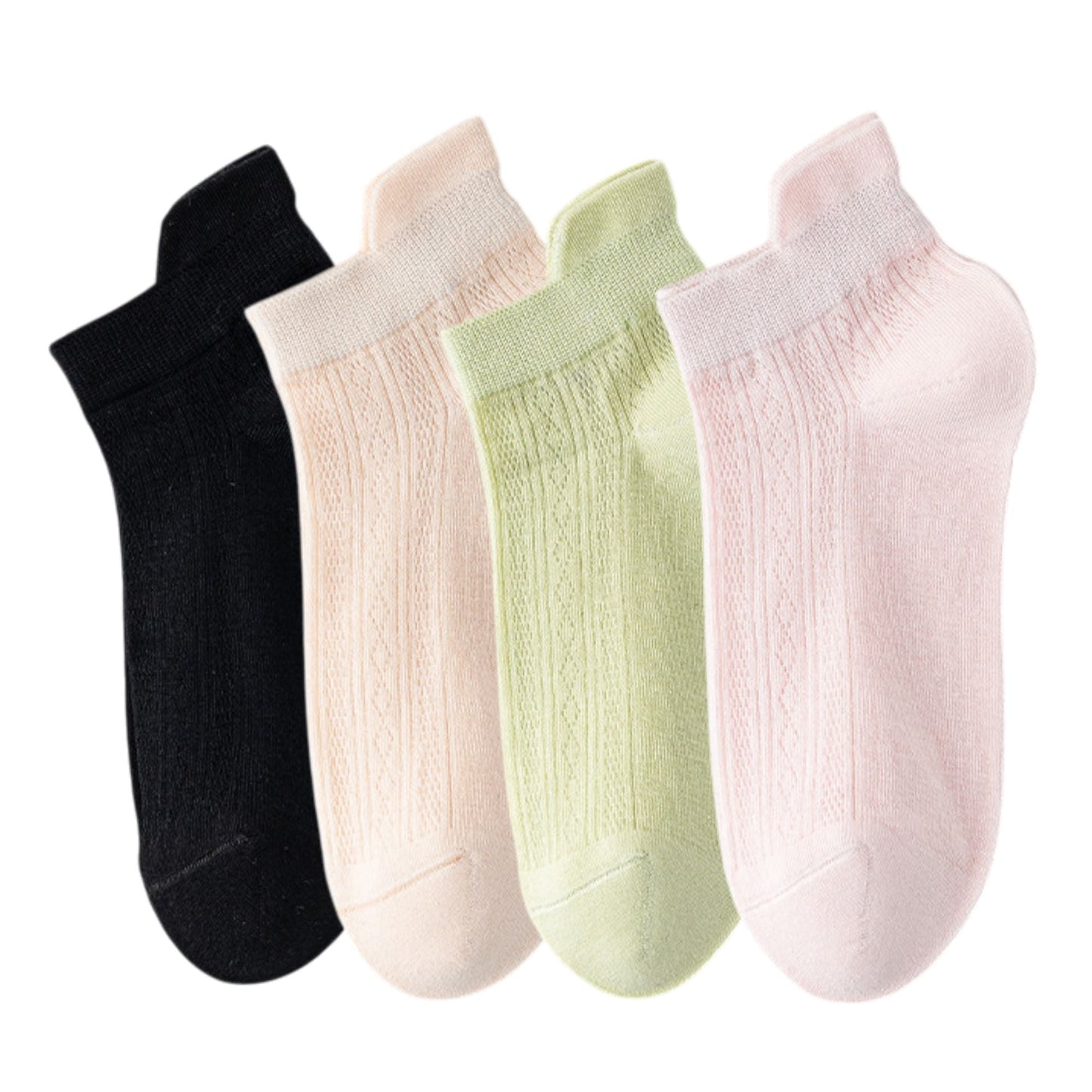Anna-Kaci 4 Pairs Women Low-Cut Lace Knit Ankle Socks Soft Stretch Cotton Mesh Design Breathable Lightweight Everyday Wear