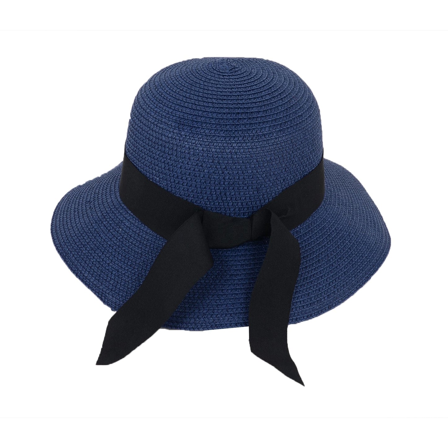 Anna-Kaci Wide Brim Straw Sun Hat with Black Ribbon Bow Adjustable Chin Strap Inner Sweatband for Outdoor and Travel Use