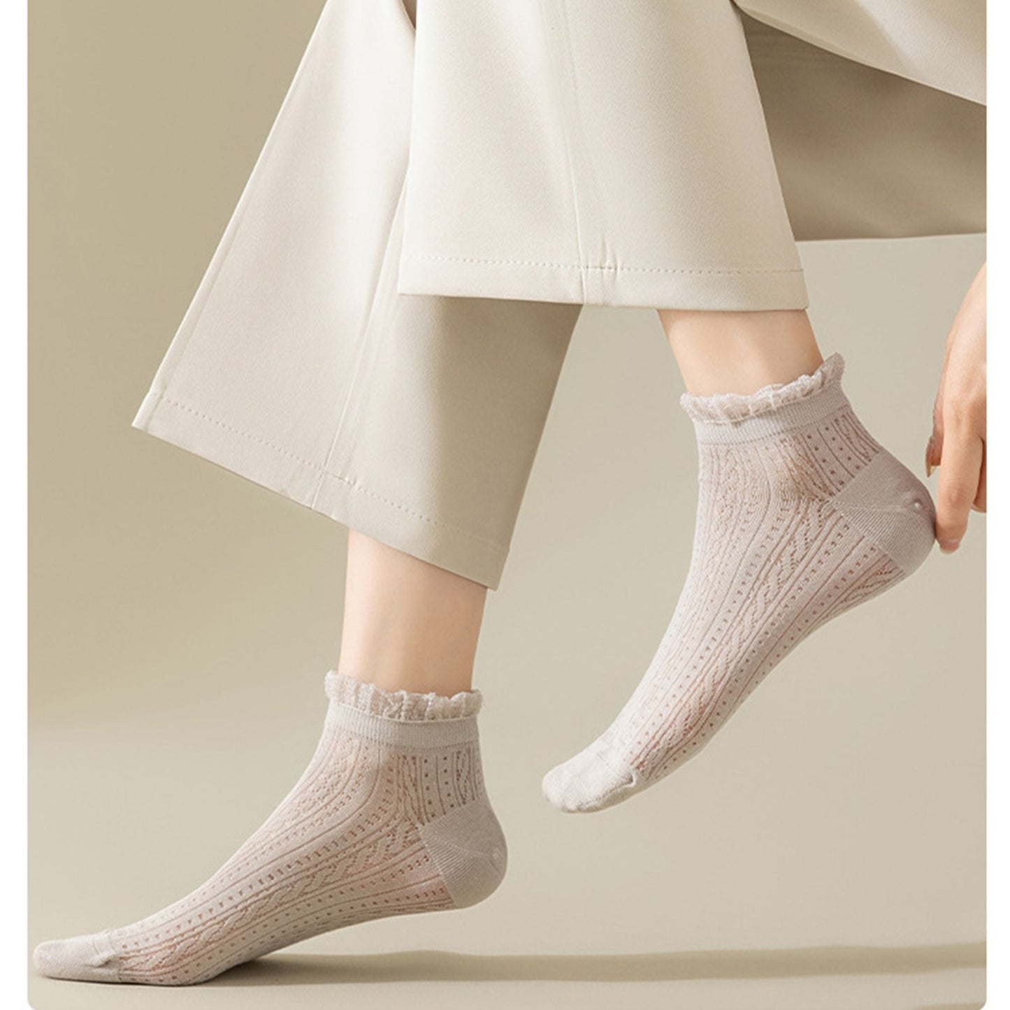 Anna-Kaci Women's 4-Pair Pack Breathable Lace Trim Ankle Socks with Open Knit Mesh Texture and Cotton Comfort