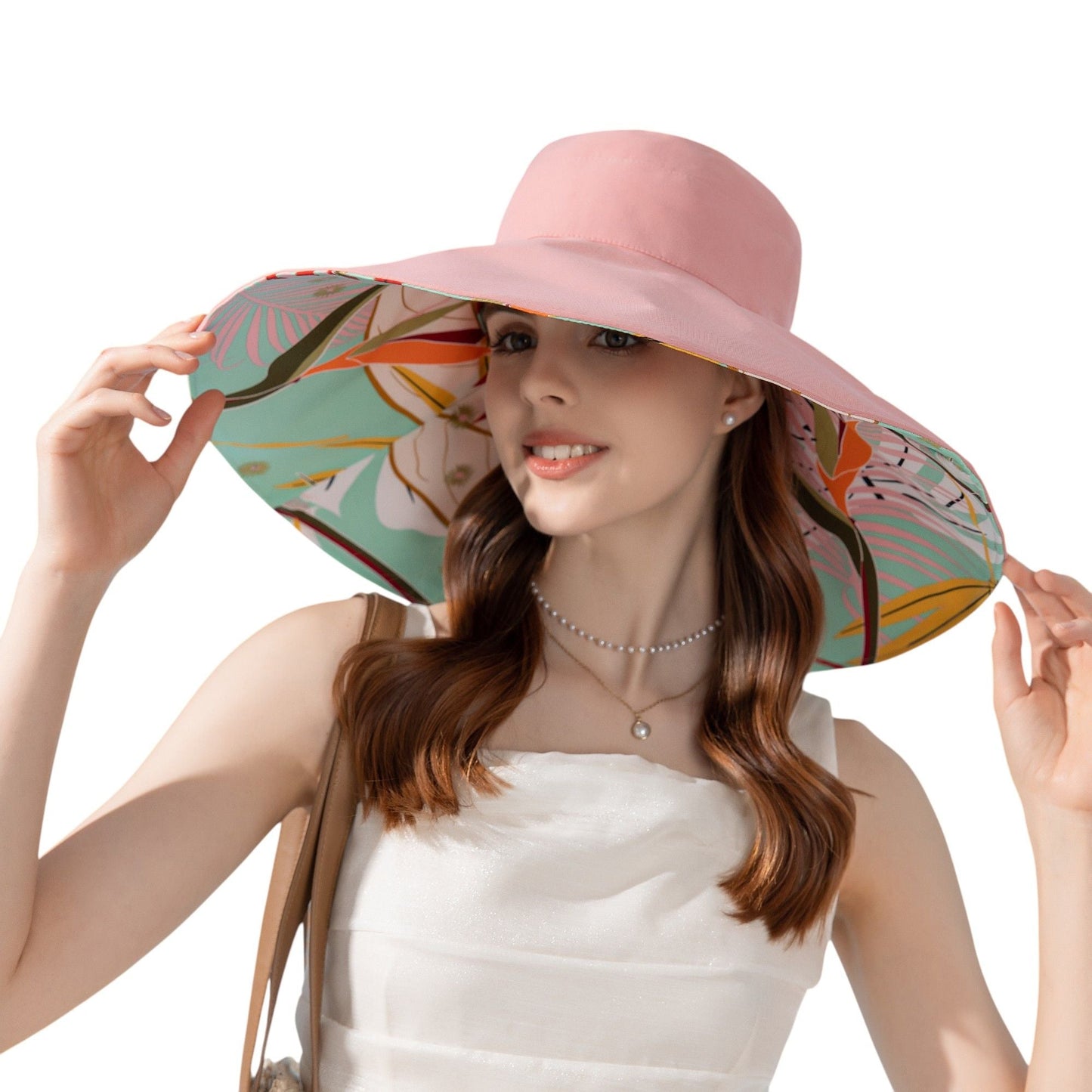 Anna-Kaci Wide Brim Floppy Sun Hat with Colorful Printed Underside UV Protection Lightweight Foldable Design for Outdoor Use