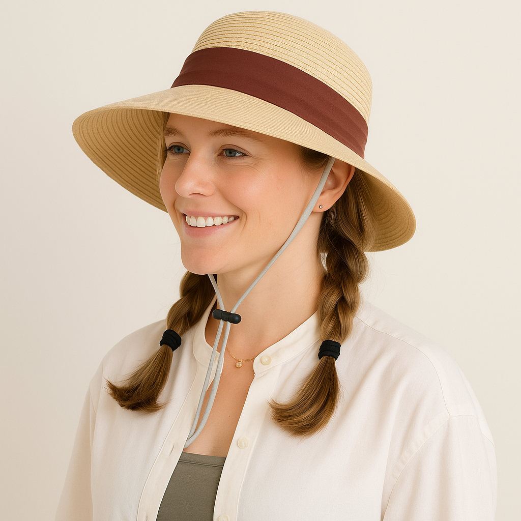 Anna-Kaci Women's Woven Floppy Sun Hat with Wide Ribbon Knot Detail and Curved Brim