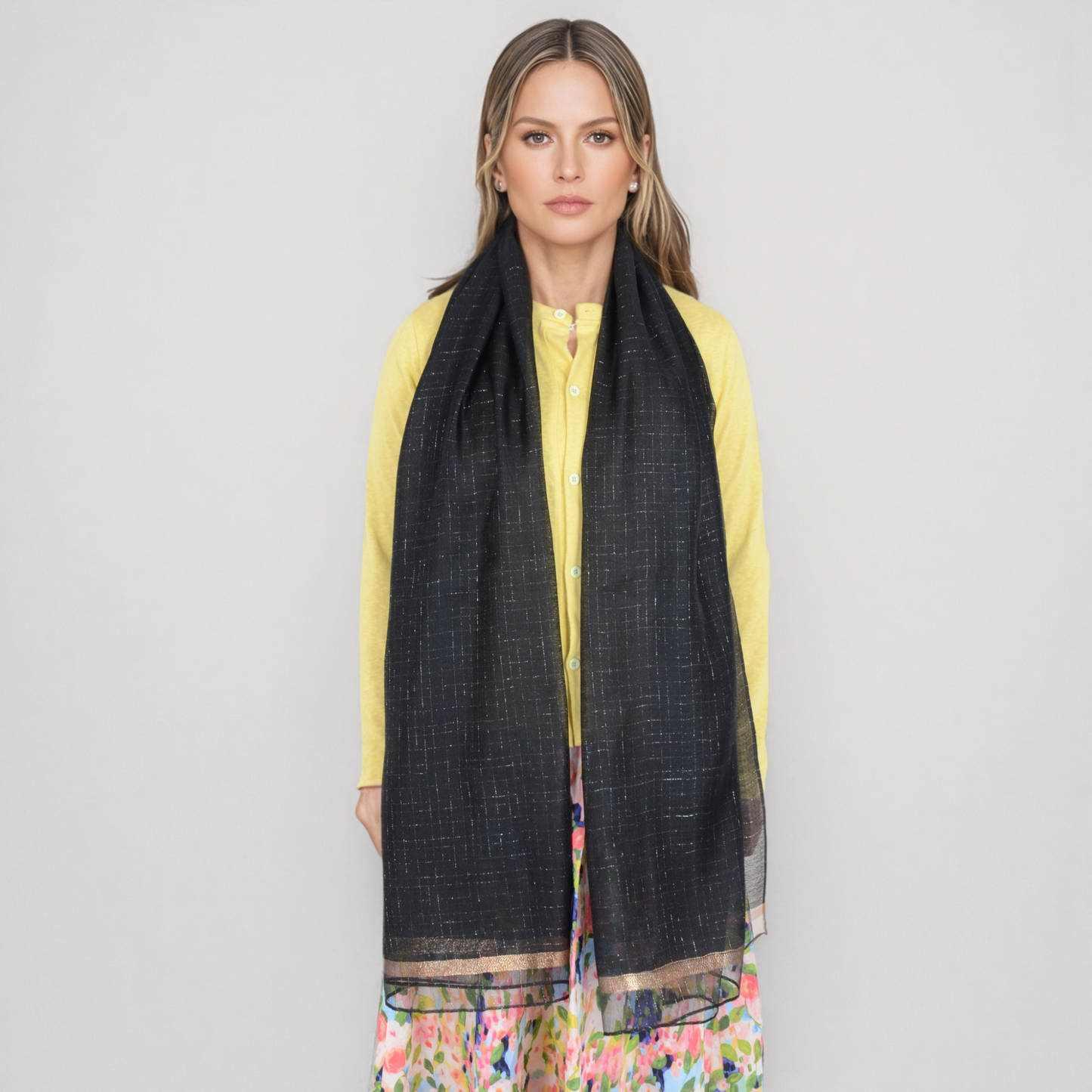 Anna-Kaci Women's Lightweight Sheer Scarf with Subtle Metallic Thread Detail Elegant Long Wrap Accessory