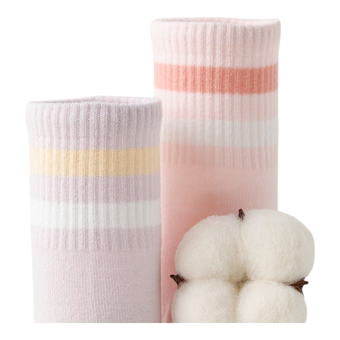 Anna-Kaci 5 Pairs Women Cotton Ankle Socks with Pastel Striped Cuffs Soft Breathable Knit Fabric for Everyday Comfort