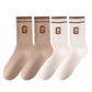 Anna-Kaci Women's 4-Pair Pack Ribbed Cotton Crew Socks with Striped Cuffs and G Letter Detail in Neutral Athletic Color Combinations