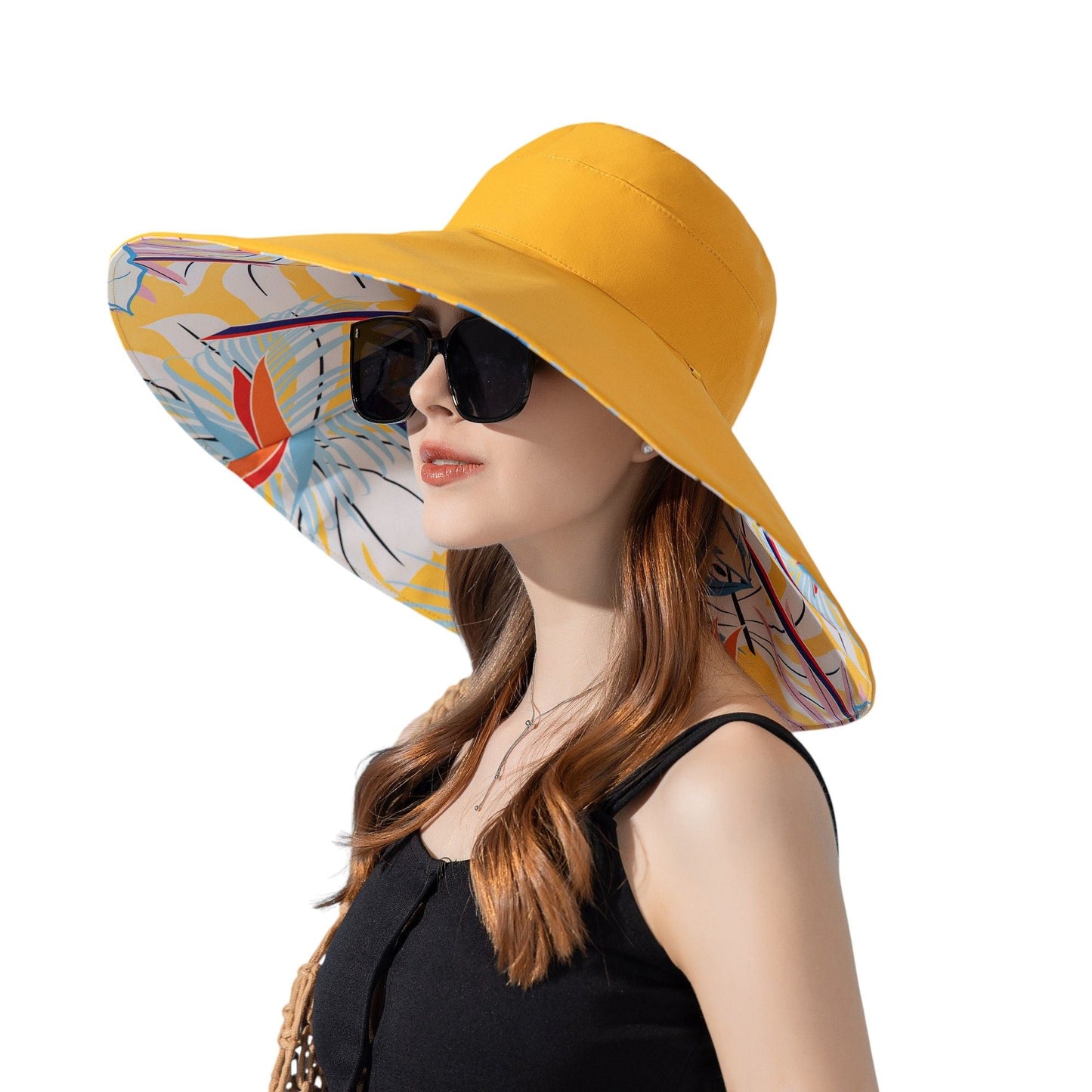 Anna-Kaci Wide Brim Floppy Sun Hat with Colorful Printed Underside UV Protection Lightweight Foldable Design for Outdoor Use