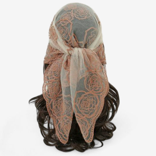 Anna-Kaci Women's Sheer Lace Neck Scarf with Embroidered Rose Floral Edging and Scalloped Trim Detail