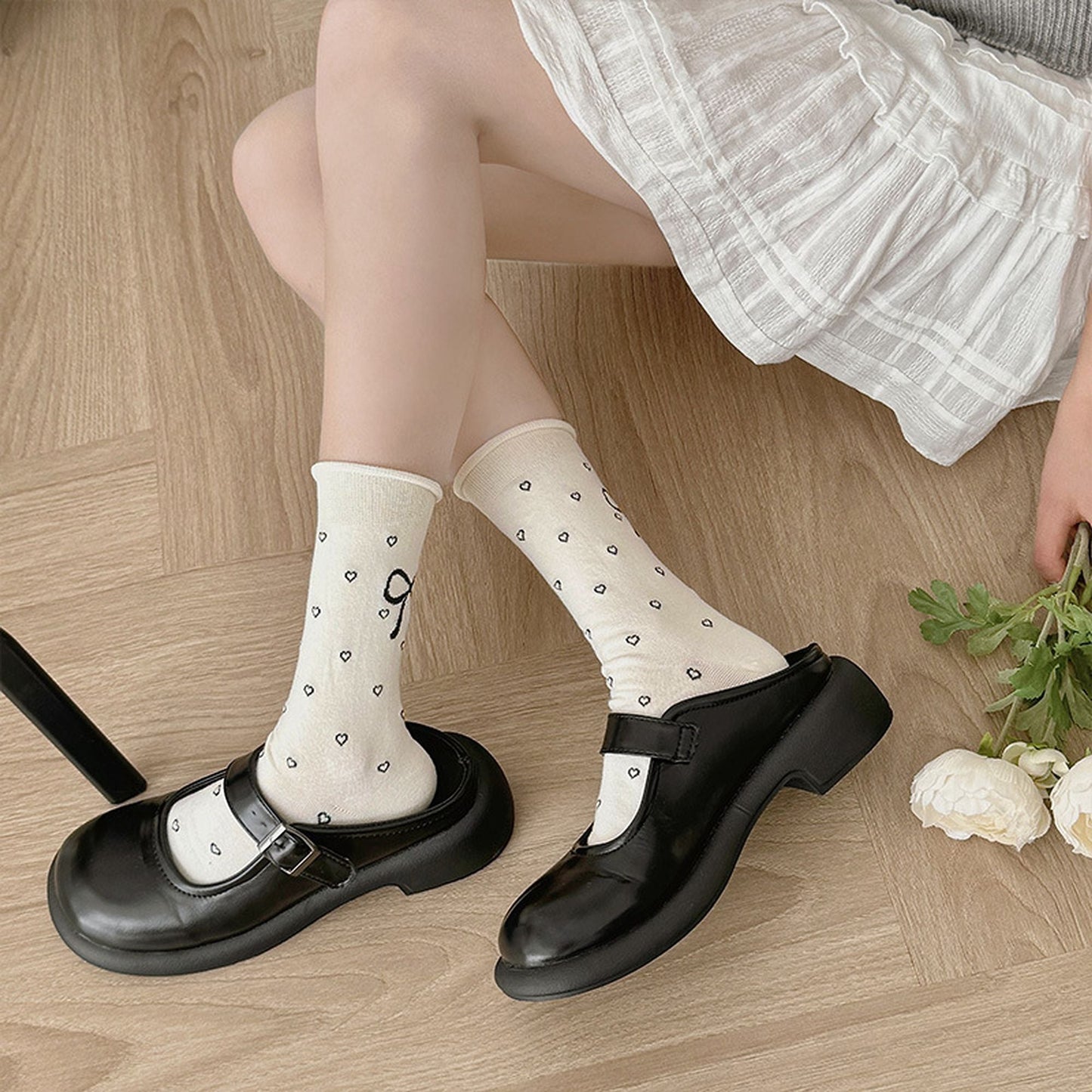 Anna-Kaci Women's Cotton Bow - Heart Pattern Ankle Socks 6pk