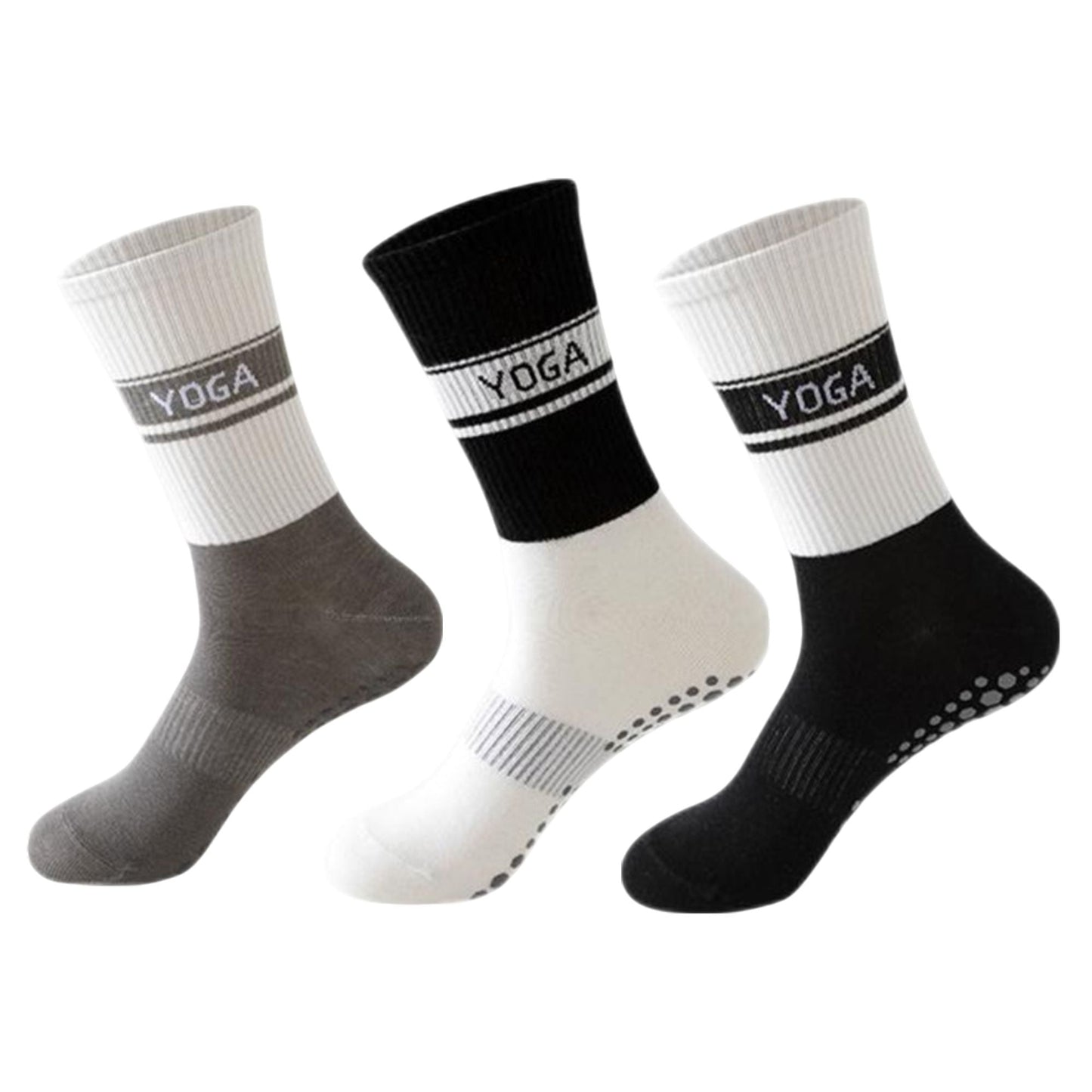 Anna-Kaci 3 Pairs Women's Non-Slip Yoga Crew Socks Soft Cotton Grip Sole Ribbed Cuff for Fitness