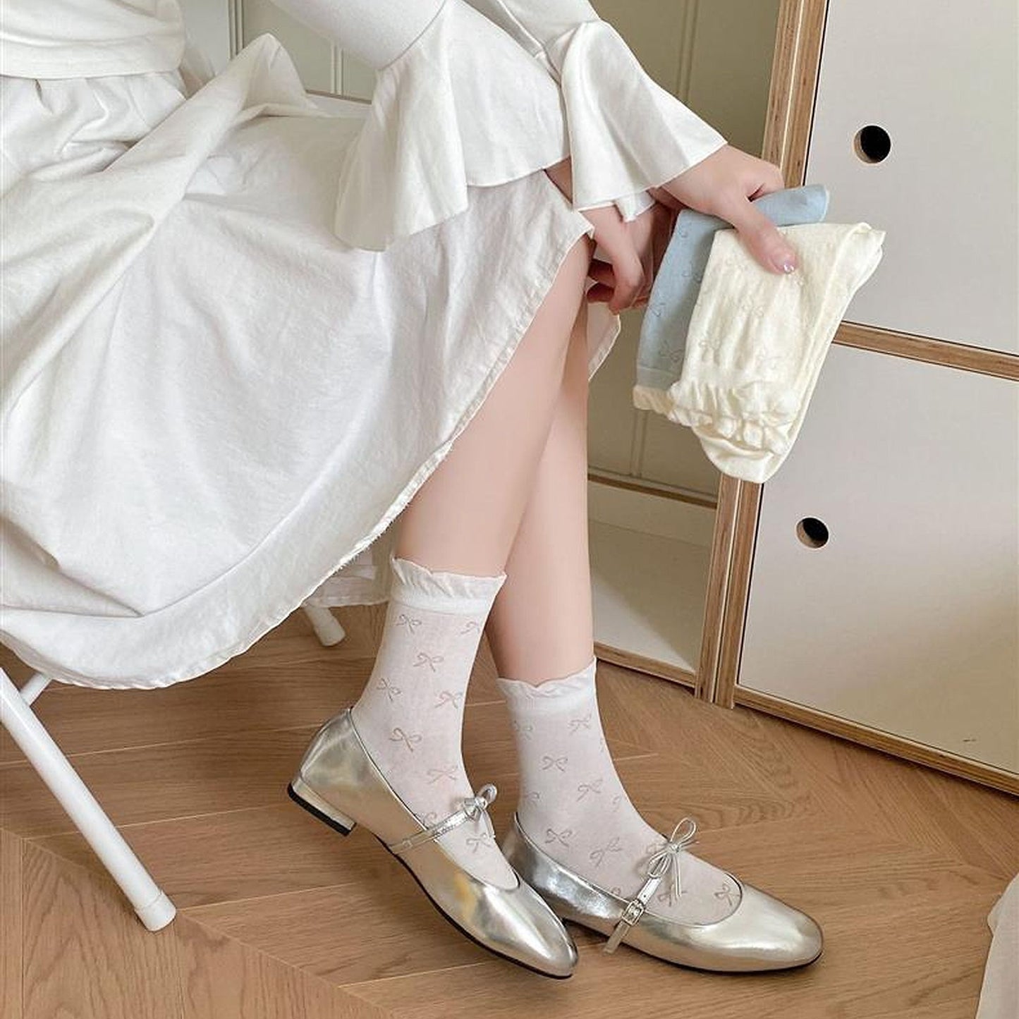 Anna-Kaci Women's Bow-Patterned Ruffle-Cuff Ankle Socks 6pk