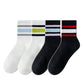 Anna-Kaci Crew Socks 4-Pack White Base Colorful Ribbed Cuff Striped Design Stretch Comfort Breathable Fit
