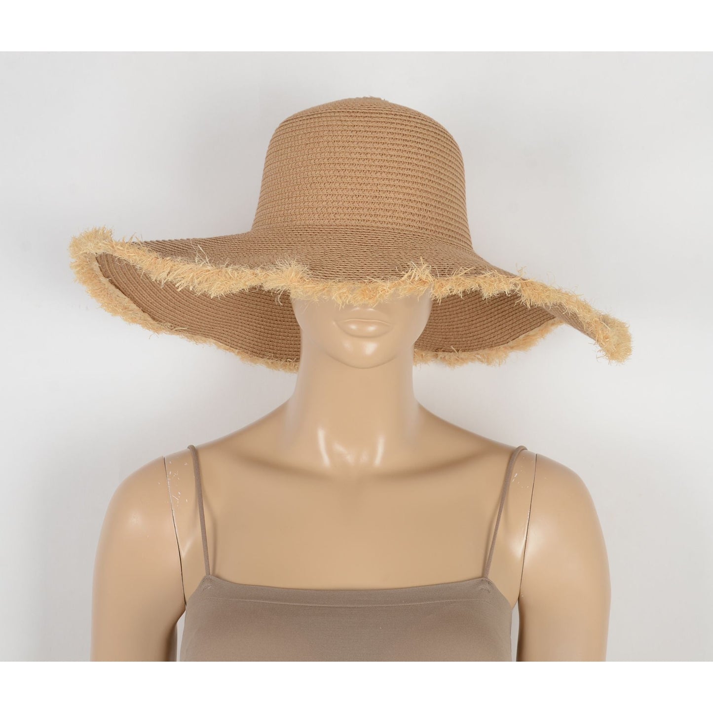 Anna-Kaci Wide Brim Straw Floppy Hat with Frayed Edges Lightweight Sun Protection for Beach Vacation Outdoor Travel Style