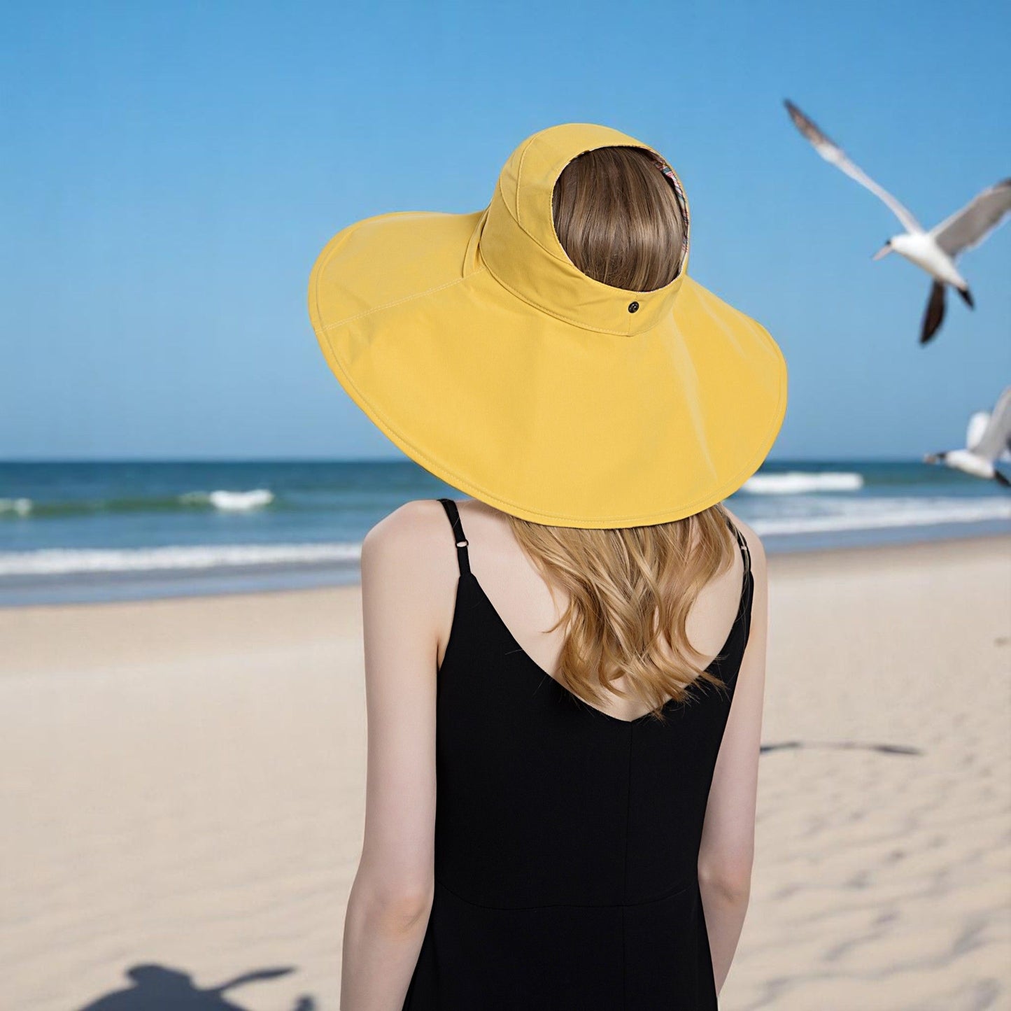 Anna-Kaci Wide Brim Sun Hat with Ponytail Hole Neck Tie Closure and Patterned Lining for UV Protection and Outdoor Style