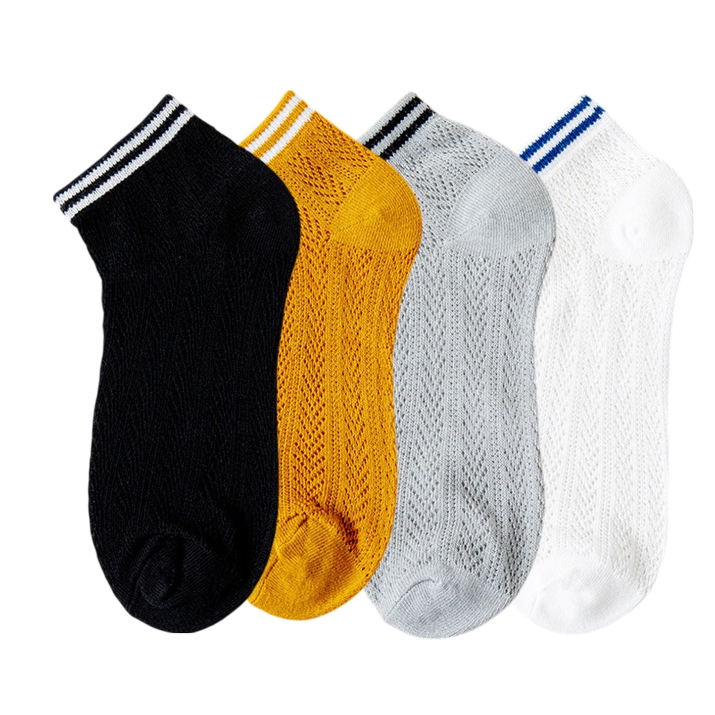 Anna-Kaci Women's 4-Pair Pack Lightweight Mesh Ankle Socks with Striped Cuffs Breathable Knit Texture