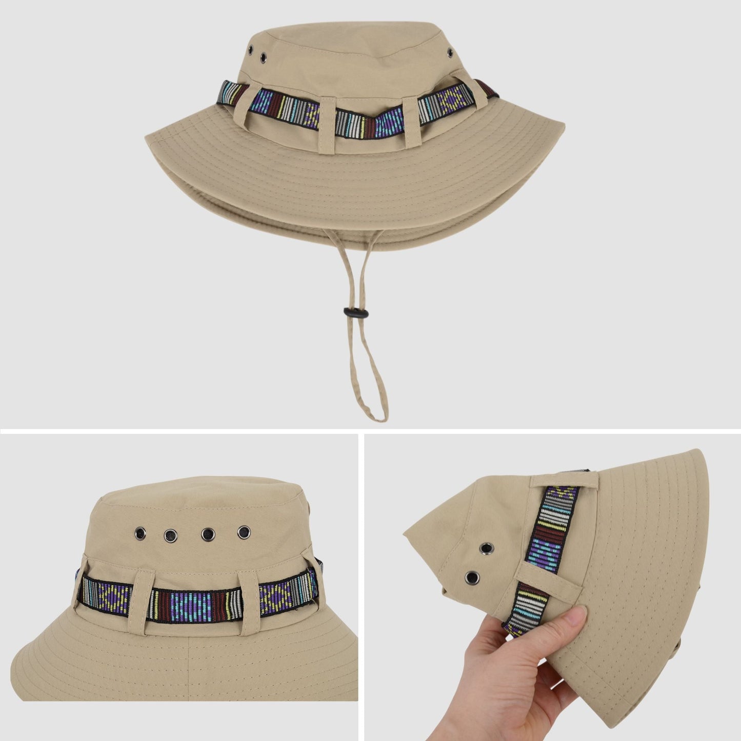 Anna-Kaci Wide Brim Bucket Hat with Colorful Ribbon Trim Breathable Mesh Lining and Adjustable Chin Strap for Outdoor Use