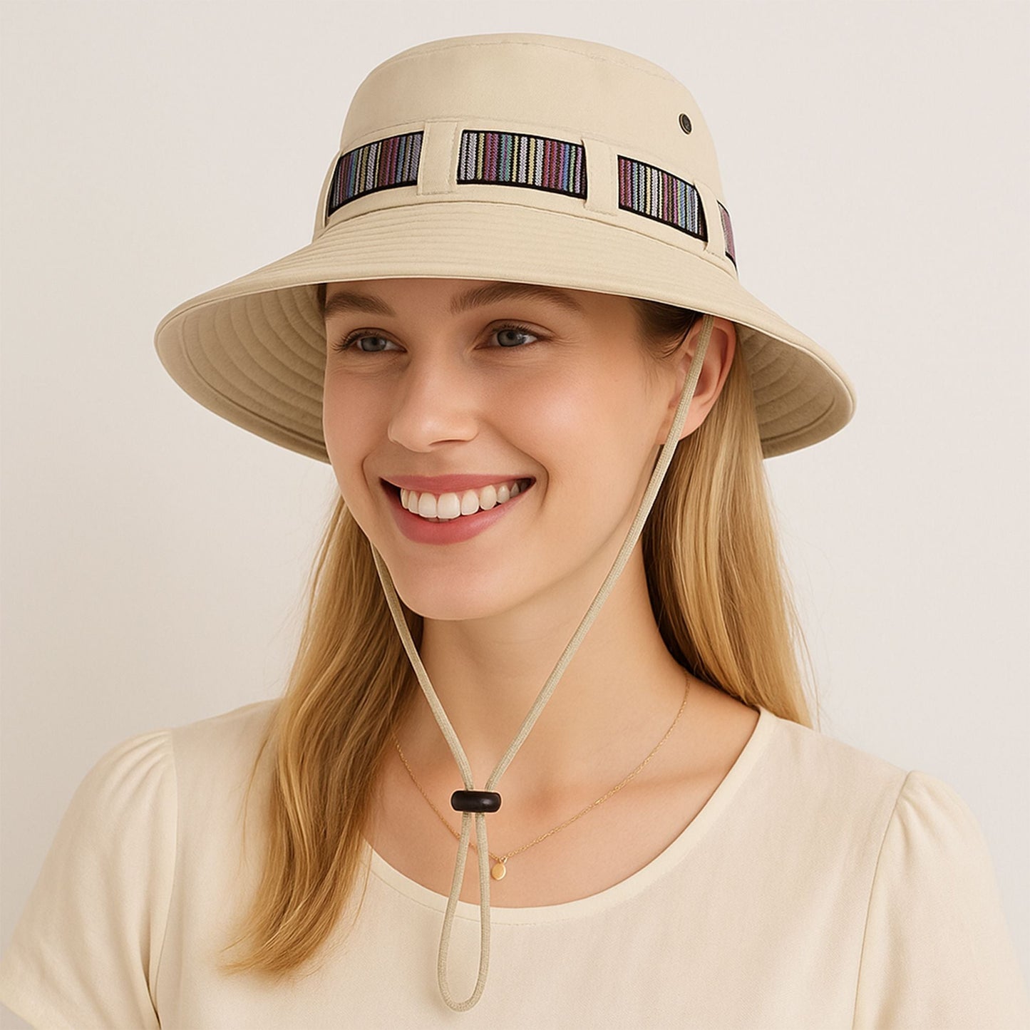 Anna-Kaci Wide Brim Bucket Hat with Colorful Ribbon Trim Breathable Mesh Lining and Adjustable Chin Strap for Outdoor Use
