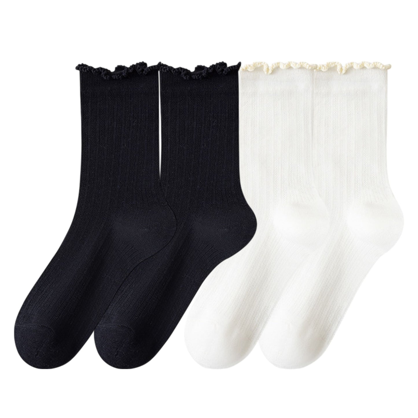 Anna-Kaci Women's 4-Pair Pack Soft Ribbed Ankle Socks with Ruffled Edge Trim Lightweight Knit Design in Multiple Color Combinations