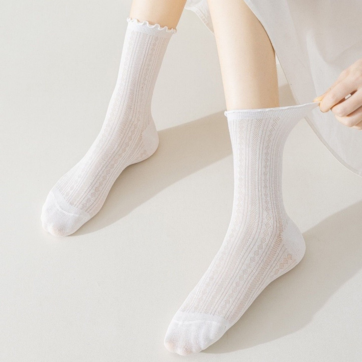 Anna-Kaci Women's Ribbed Crew Socks with Ruffle Lettuce Trim Soft Stretch Knit Comfortable Everyday 5-Pack