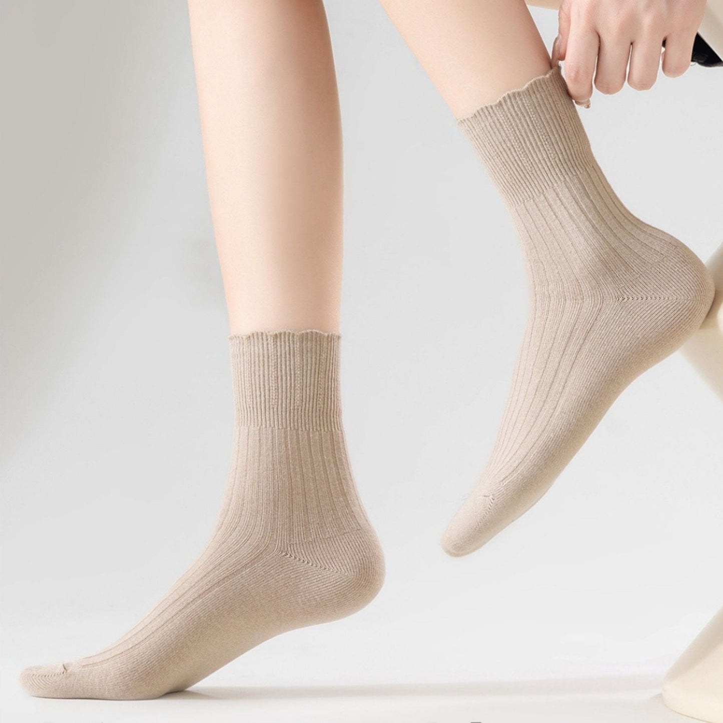 Anna-Kaci Women's Ribbed Crew Socks with Elasticized Top Cuff for Swollen Feet Non-Binding Comfortable Fit 3-Pack