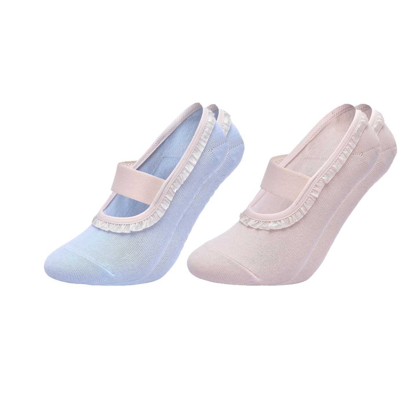 Anna-Kaci Women's Ballet Style Grip Socks with Ruffle Trim and Cross Strap Anti-Slip Sole Yoga and Pilates 2-Pack