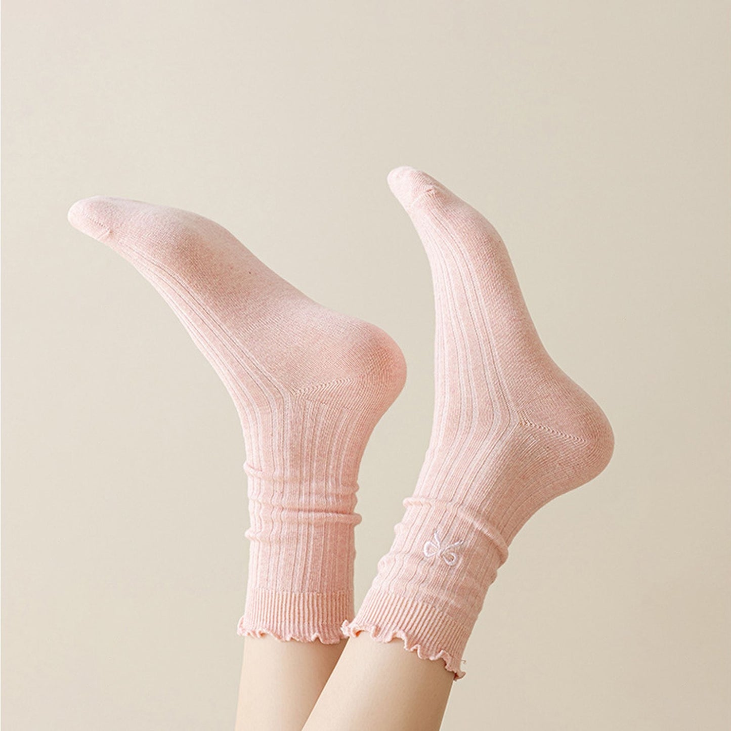 Anna-Kaci Women's Summer Ribbed Ankle Socks with Bow Embroidery Casual 5Pk