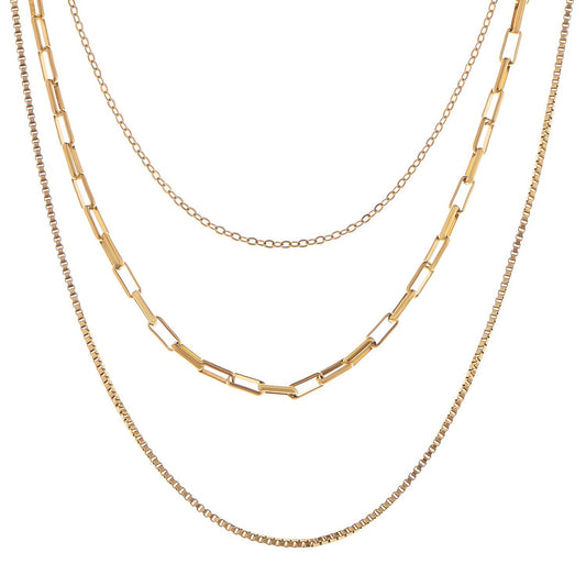 Women's Stainless Steel Multi-Layer Necklace with 18K Gold Plating, Adjustable Length, Modern and Versatile Chain Design