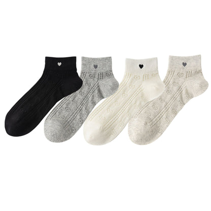 Anna-Kaci 4 Pairs Women's Heart Pattern Breathable Short Crew Socks Soft Stretch Knit Design Multiple Color Options