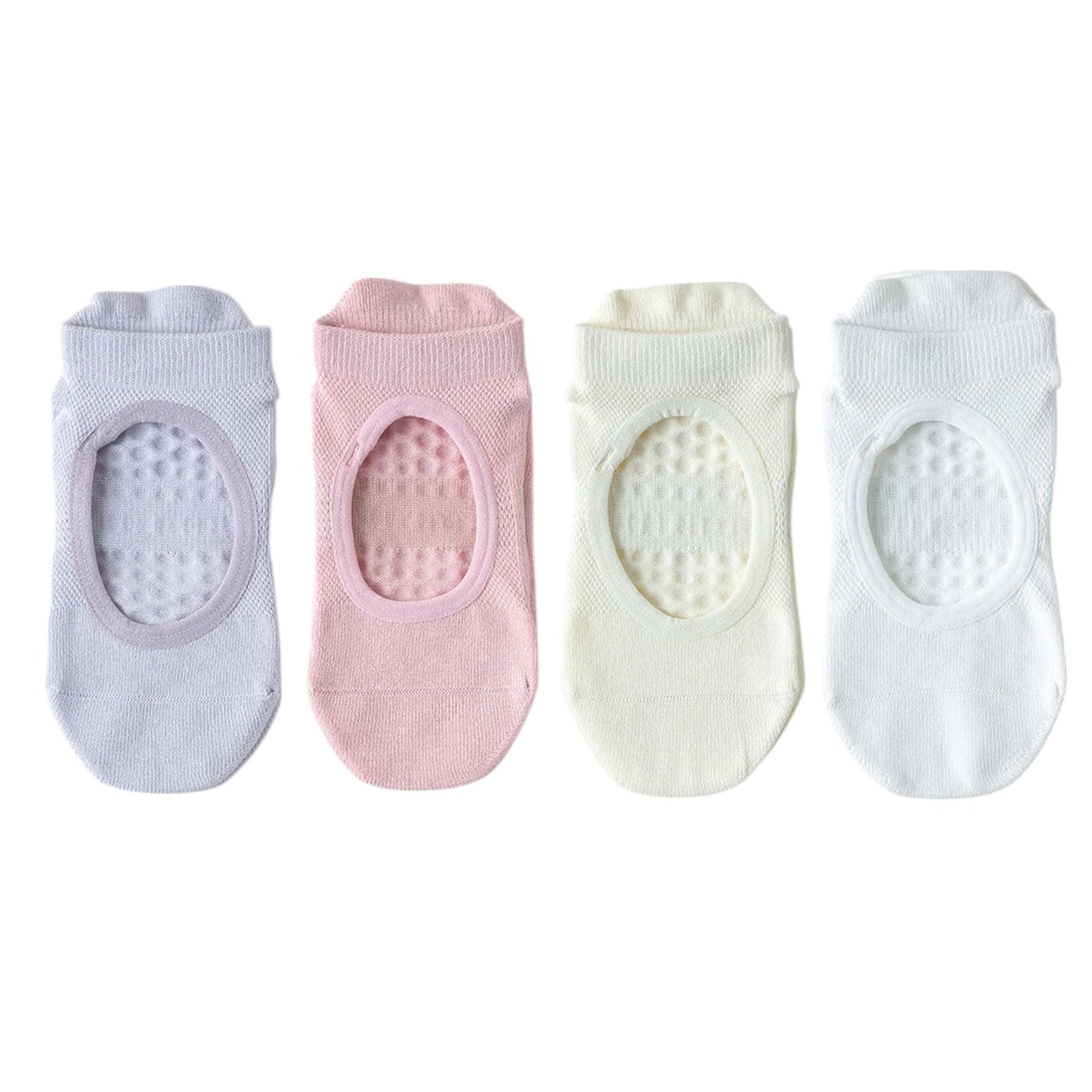 Anna-Kaci 4 Pairs Women's Non-Slip Yoga Socks Soft Cotton Grip Sole Low-Cut Design with Arch Ventilation for Pilates Barre